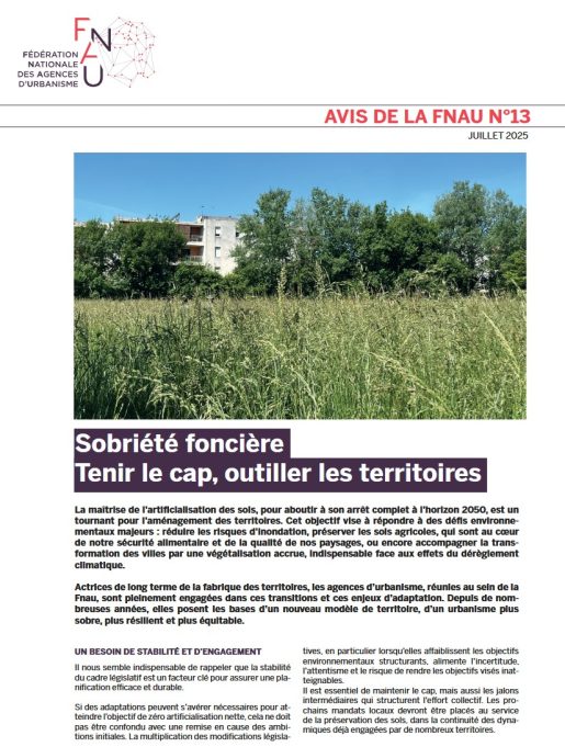 Avis de la Fnau | Sobriété foncière : tenir le cap, outiller les territoires